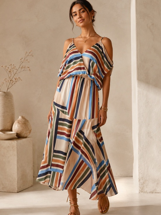 Misa Los Angeles Dresses & Skirts - MISA Los Angeles Striped Cold Shoulder Maxi Dress Boho Resort Vacation